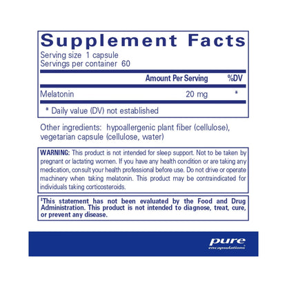 Pure Encapsulations Melatonin 20mg 60 Capsules