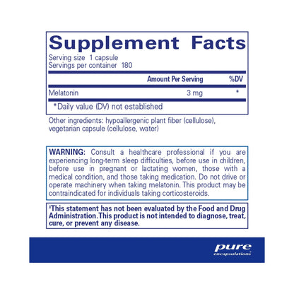 Pure Encapsulations Melatonin 3mg 180 Capsules