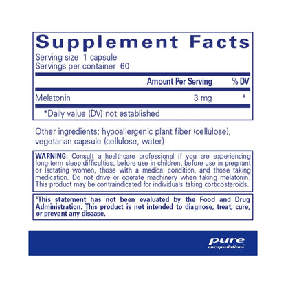 Pure Encapsulations Melatonin 3mg 60 Capsules