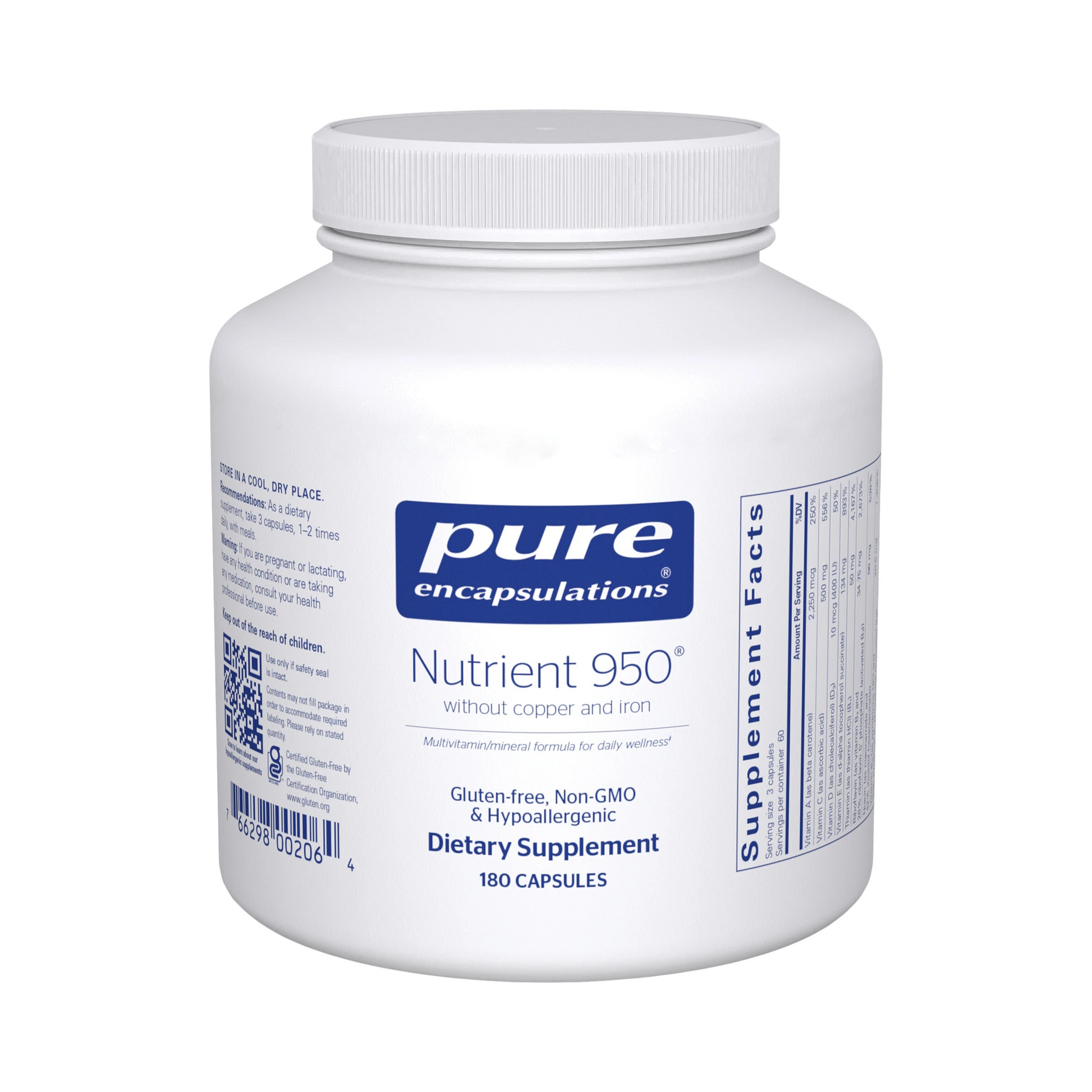 Pure Encapsulations Nutrient 950 without Copper & Iron 180 Capsules