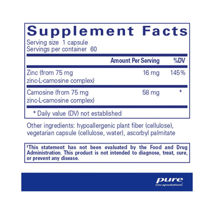 Pure Encapsulations Peptic-Care (Zinc-L-Carnosine) 60 Capsules