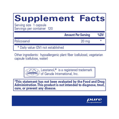 Pure Encapsulations Policosanol 20mg 120 Capsules
