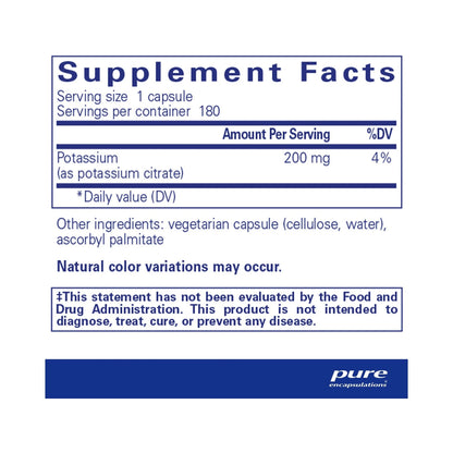 Pure Encapsulations Potassium (citrate) 180 Capsules