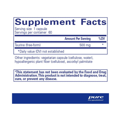 Pure Encapsulations Taurine 500mg 60 Capsules