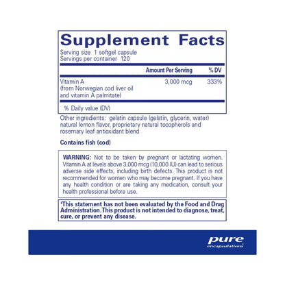 Pure Encapsulations Vitamin A 3,000 mcg (10,000 IU) 120 Capsules