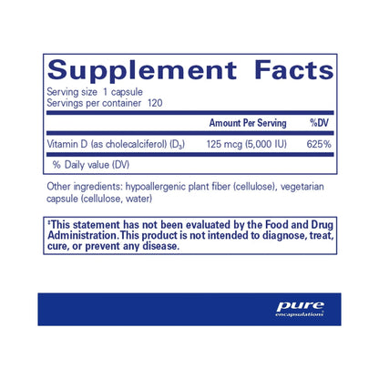 Pure Encapsulations Vitamin D3 125 mcg (5,000 IU) 120 Capsules