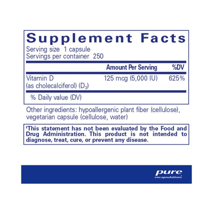 Pure Encapsulations Vitamin D3 125 mcg (5,000 IU) 250 Capsules