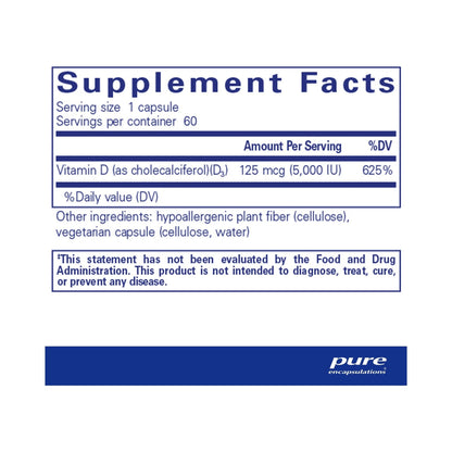 Pure Encapsulations Vitamin D3 125 mcg (5,000 IU) 30 Capsules