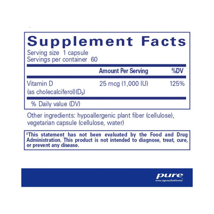 Pure Encapsulations Vitamin D3 25 mcg (1,000 IU) 60 Capsules