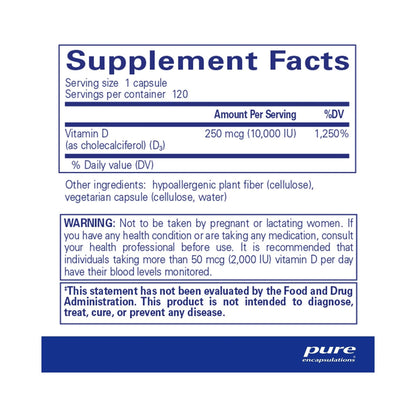 Pure Encapsulations Vitamin D3 250 mcg (10,000 IU) 120 Capsules