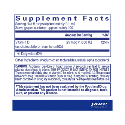Pure Encapsulations Vitamin D3 (Vegan) liquid 10 mL