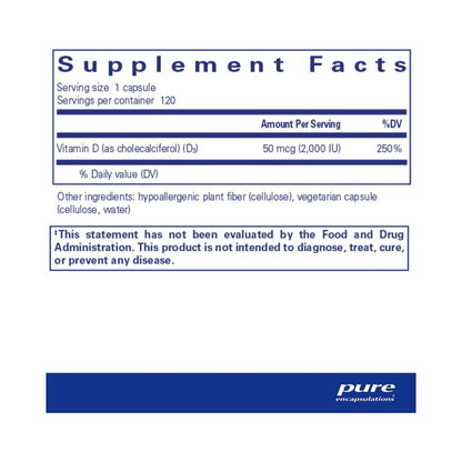 Pure Encapsulations Vitamin D3 (vegan) 120 Capsules