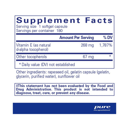 Pure Encapsulations Vitamin E (with mixed tocopherols) 180 Capsules