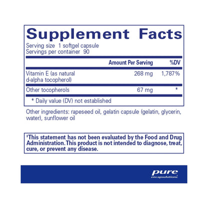 Pure Encapsulations Vitamin E (with mixed tocopherols) 90 Capsules
