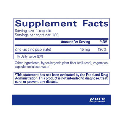 Pure Encapsulations Zinc 15 180 Capsules