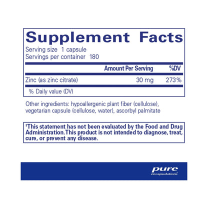 Pure Encapsulations Zinc (citrate) 180 Capsules