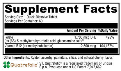 Xymogen 5-MTHF Plus B12 Cherry 60 Tablets