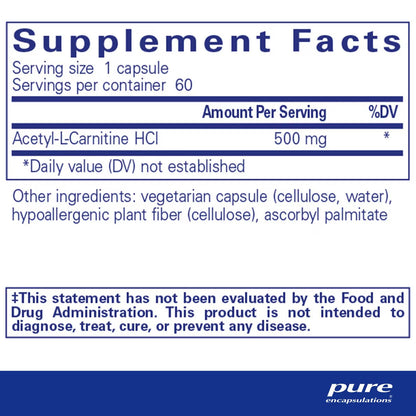 Pure Encapsulations Acetyl-l-Carnitine 500mg 60 Capsules