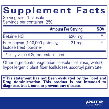 Pure Encapsulations Betaine HCl Pepsin 250 Capsules