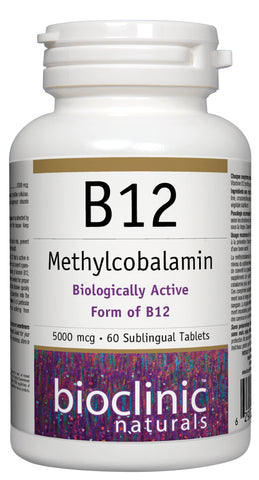 Bioclinic Naturals B12 Methylcobalamin 5000 mcg 60 Sublingual Tablets