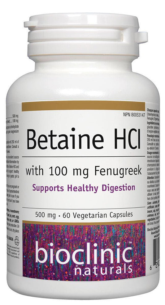 Bioclinic Naturals Betaine HCI with 100mg Fenugreek 60 Veg Capsules 