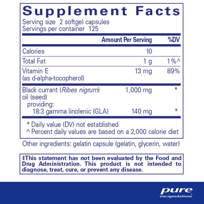 Pure Encapsulations Black Currant Seed Oil 250 Capsules