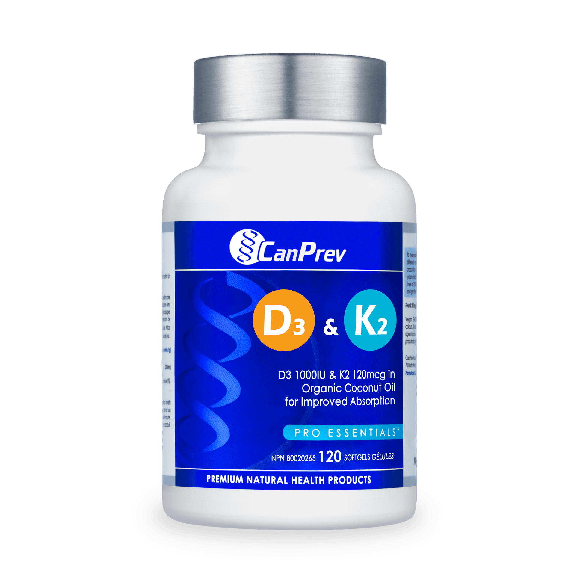 CanPrev D3 & K2 in Organic Coconut Oil 120 Softgels 