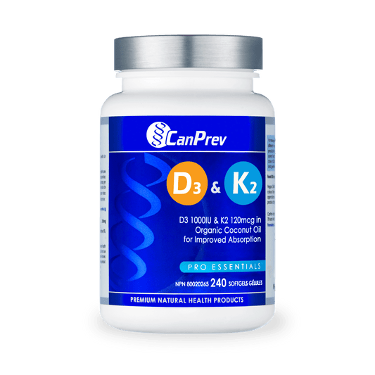 CanPrev D3 & K2 in Organic Coconut Oil 240 Softgels - Wellness Supplement