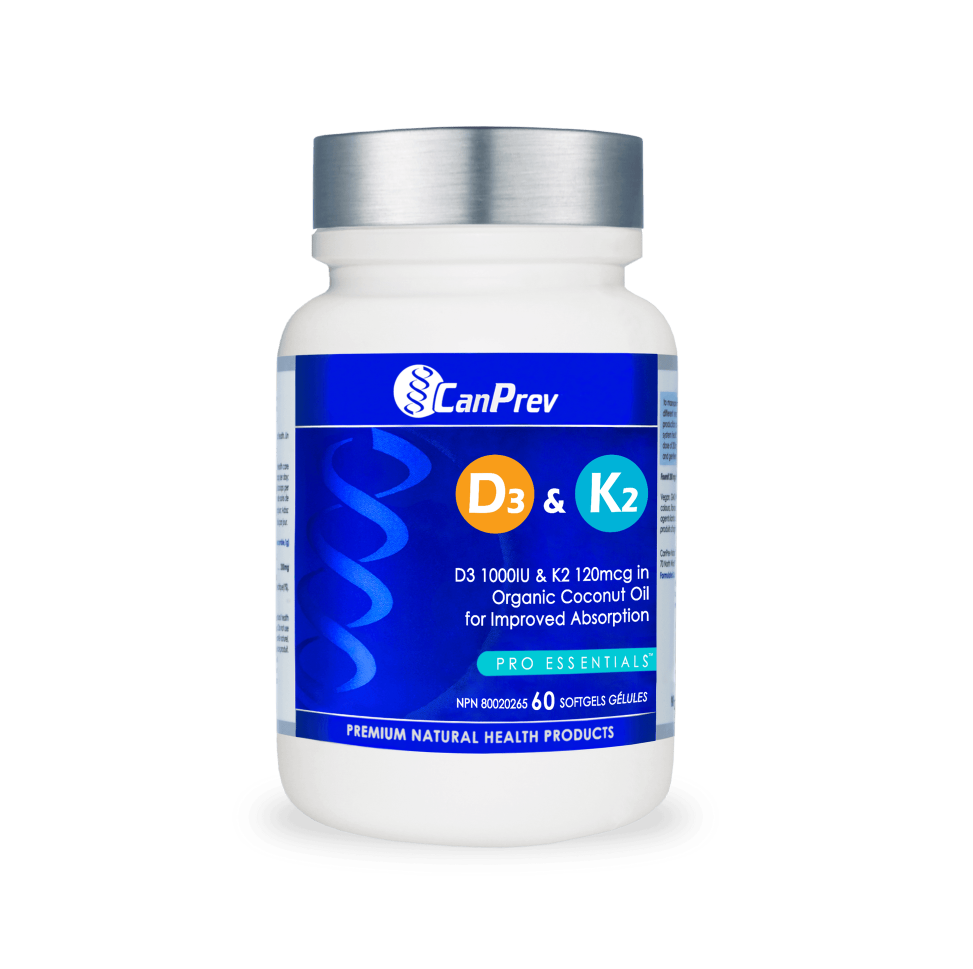 CanPrev D3 & K2 in Organic Coconut Oil 60 Softgels - Wellness Supplement