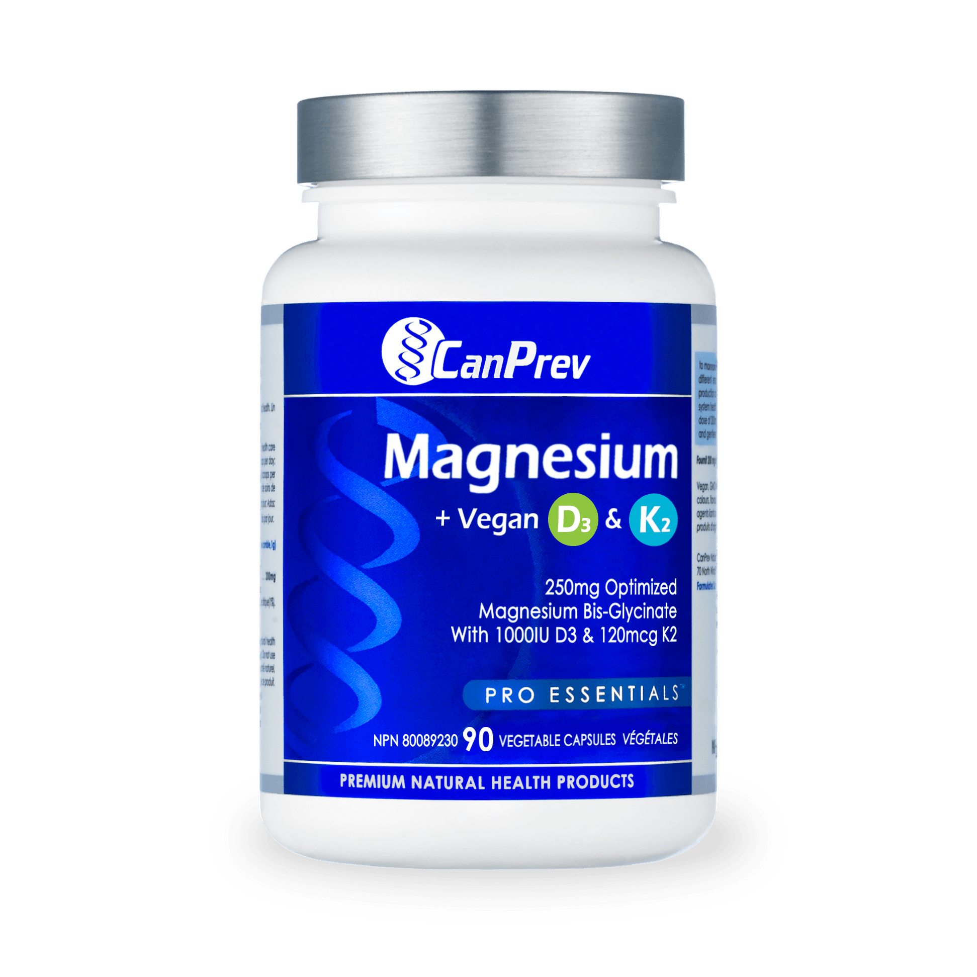 CanPrev Magnesium + Vegan D3 & K2 90 Veg Capsules - Wellness Supplement