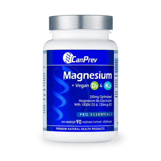 CanPrev Magnesium + Vegan D3 & K2 90 Veg Capsules - Wellness Supplement