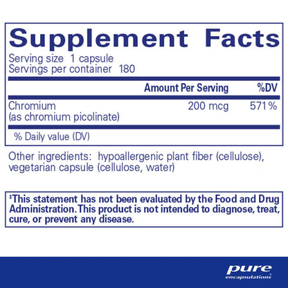 Pure Encapsulations Chromium (picolinate) 200mcg 180 Capsules