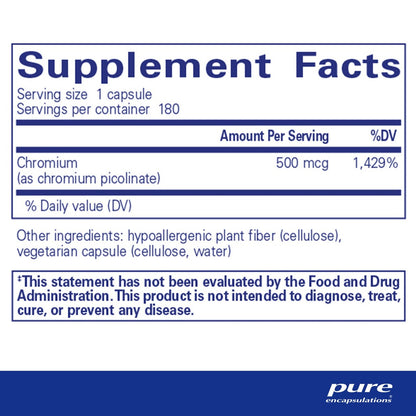 Pure Encapsulations Chromium (picolinate) 500mcg 180 Capsules