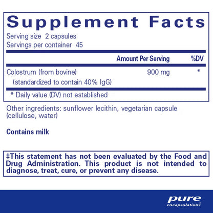 Pure Encapsulations Colostrum 40% IgG 90 Capsules