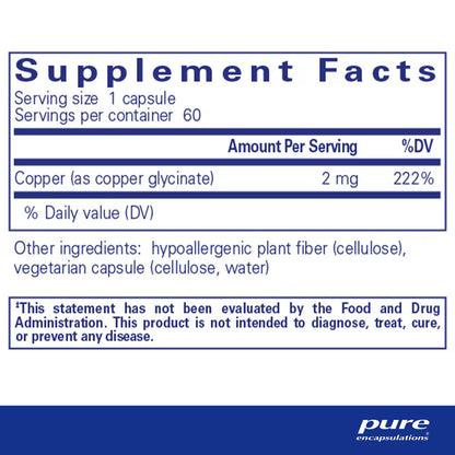 Pure Encapsulations Copper (glycinate) 60 Capsules