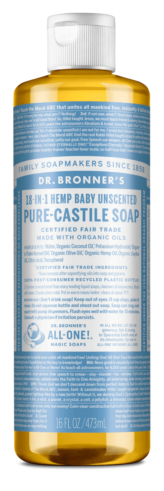 Dr. Bronner's Baby-Unscented Pure-Castile Soap 473ml