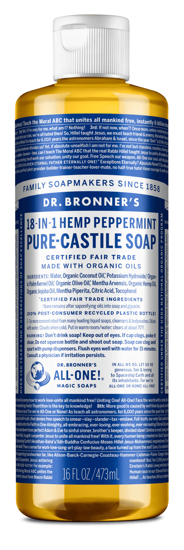 Dr. Bronner's Peppermint Pure-Castile Soap 473ml
