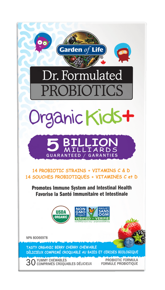 Garden of Life Dr. Formulated Organic Kids+ Refrigerator Stable Berry Cherry 30 Chewable Tablets