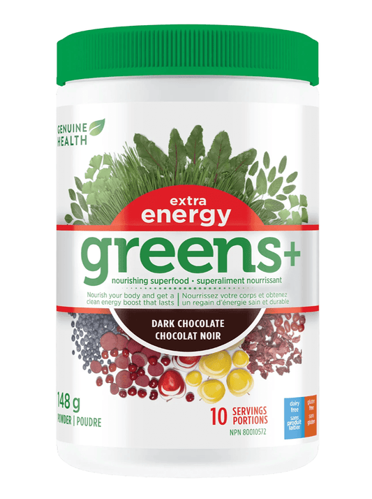 Genuine Health Greens+ Extra Energy Dark Chocolate 10 Servings 
