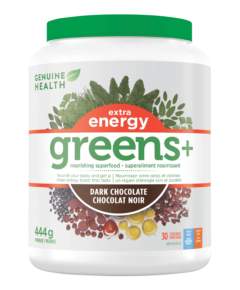 Genuine Health Greens+ Extra Energy Dark Chocolate 30 Servings 