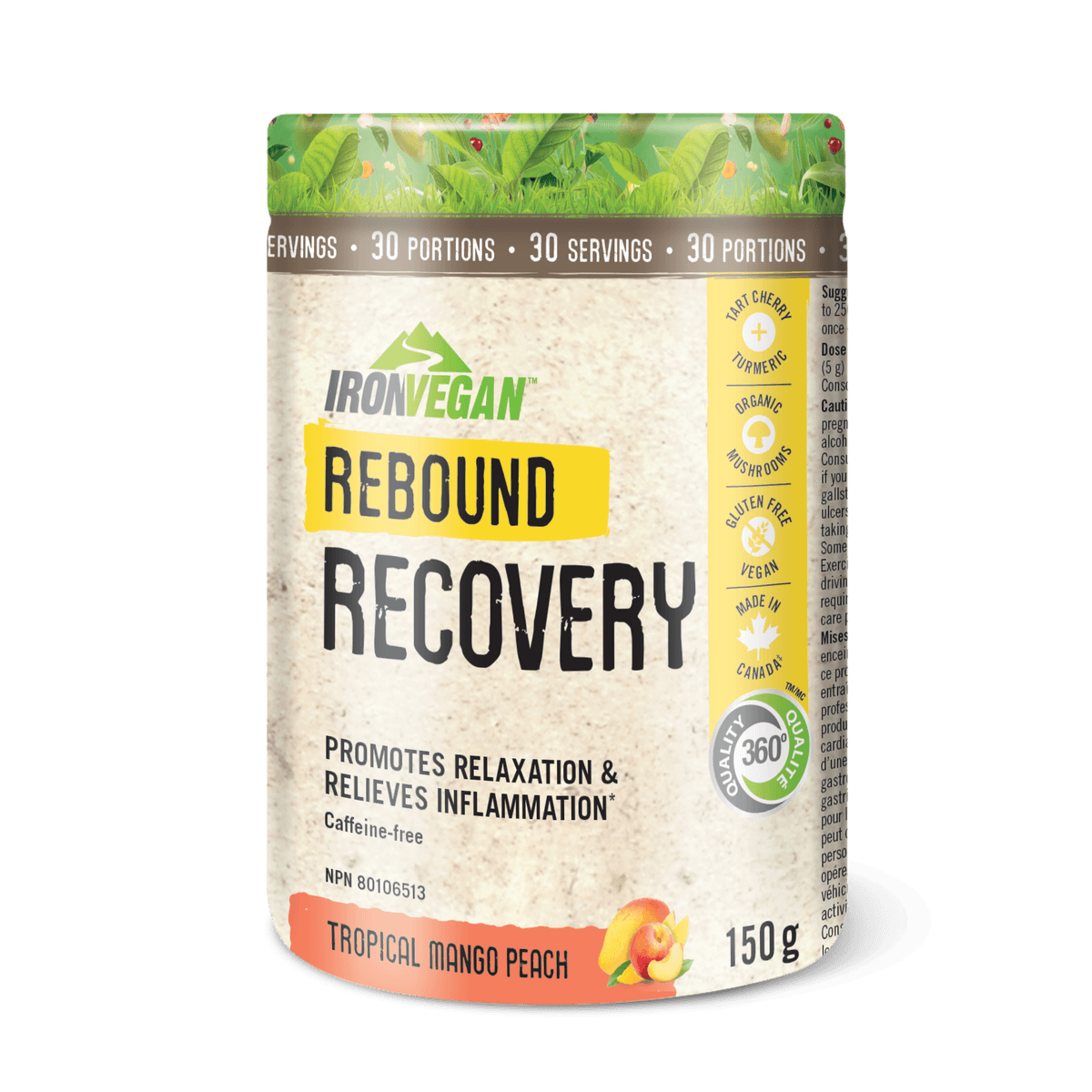 Iron Vegan Rebound Recovery - Tropical Mango Peach 150g Powder - Wellness Supplement