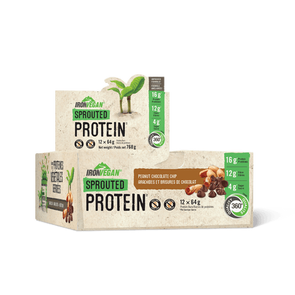 Iron Vegan Sprouted Protein Bar Peanut Butter Chocolate Chip Box