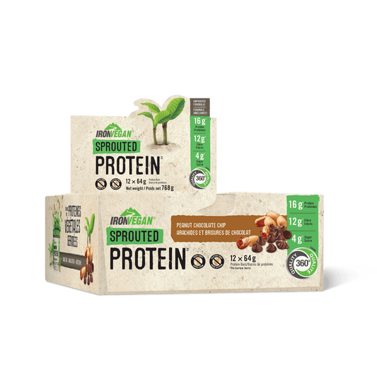 Iron Vegan Sprouted Protein Bar Peanut Butter Chocolate Chip Box