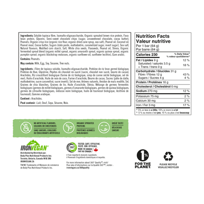 Iron Vegan Sprouted Protein Bar Peanut Butter Chocolate Chip Box