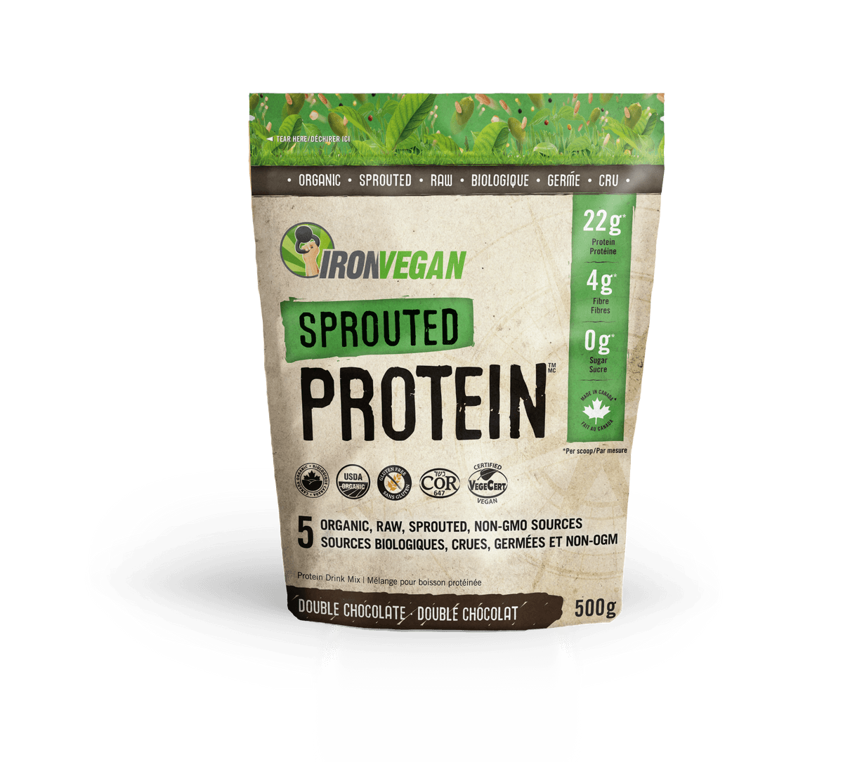 Iron Vegan Sprouted Protein - Chocolate 500g Powder - Wellness Supplement
