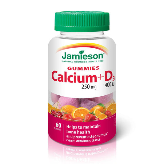 Jamieson Calcium 250mg + D3 400IU Cherry, Strawberry, Orange 60 Gummies