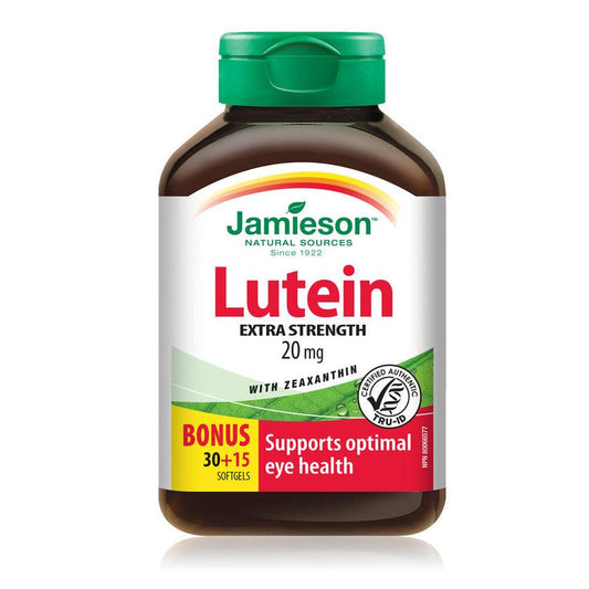 Jamieson Lutein Extra Strength 20mg with Zeaxanthin BONUS SIZE 45 Softgels
