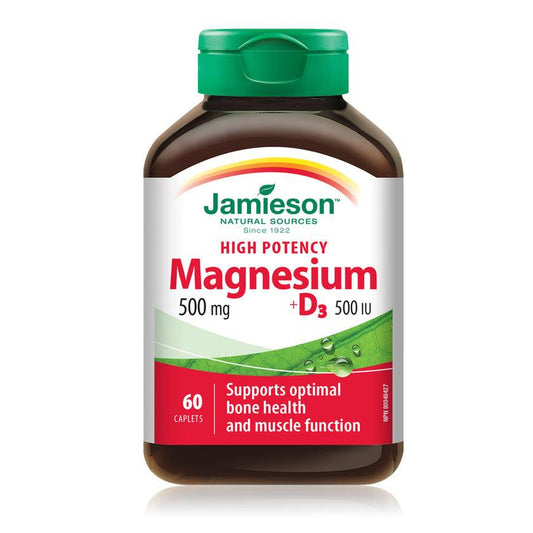 Jamieson Magnesium High Potency 500mg + D3 500IU 60 Caplets