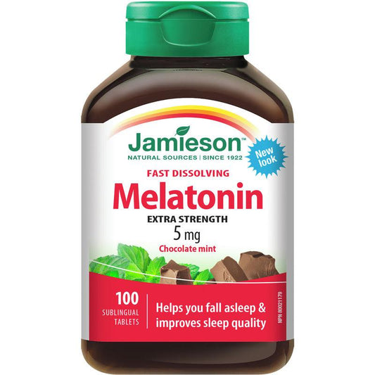 Jamieson Melatonin 5mg Chocolate Mint 100 Fast Dissolving Sublingual Tablets