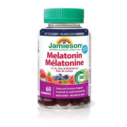 Jamieson Melatonin 5mg+ Vitamins C, D, Zinc & Elderberry Mixed Berry 60 Gummies